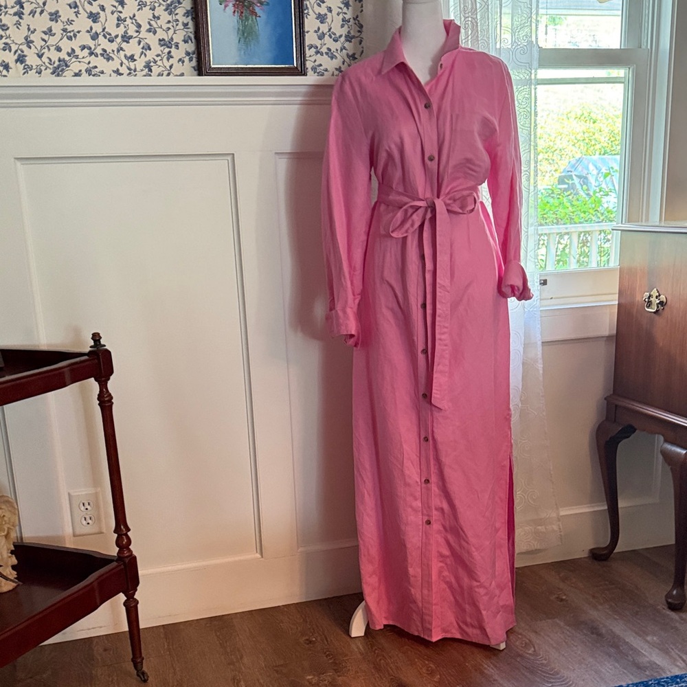 LOFT Pink Maxi Dress with Waist Tie